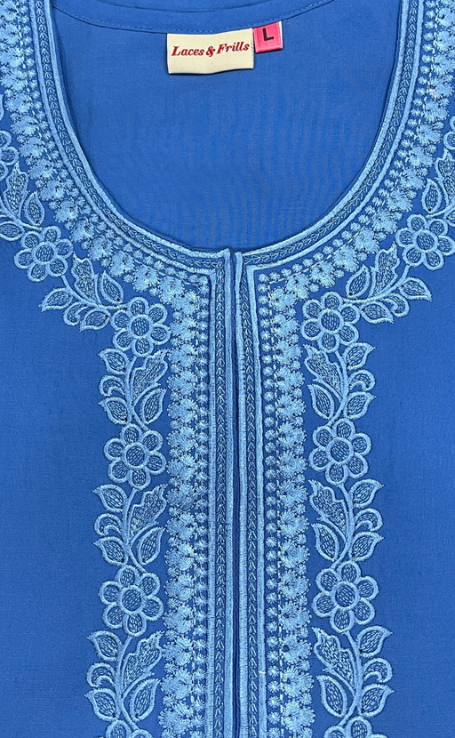 Light Blue Embroidery Soft Cotton Nighty. Soft Breathable Fabric | Laces and Frills