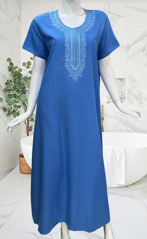 Light Blue Embroidery Soft Cotton Nighty. Soft Breathable Fabric | Laces and Frills