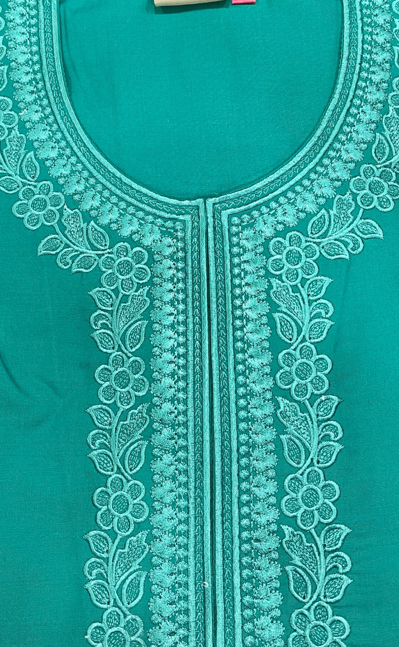 Sea Green Embroidery Soft Cotton Nighty. Soft Breathable Fabric | Laces and Frills