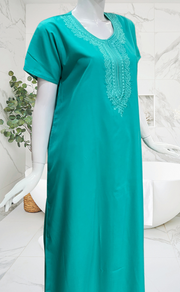 Sea Green Embroidery Soft Cotton Nighty. Soft Breathable Fabric | Laces and Frills