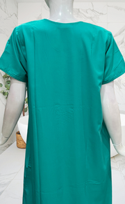 Sea Green Embroidery Soft Cotton Nighty. Soft Breathable Fabric | Laces and Frills
