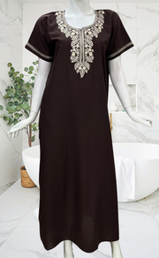 Dark Brown Embroidery Soft Cotton Nighty. Soft Breathable Fabric | Laces and Frills