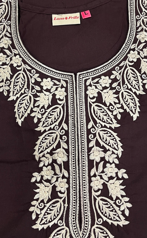 Dark Brown Embroidery Soft Cotton Nighty. Soft Breathable Fabric | Laces and Frills