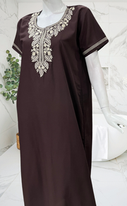 Dark Brown Embroidery Soft Cotton Nighty. Soft Breathable Fabric | Laces and Frills