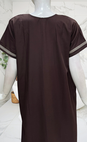 Dark Brown Embroidery Soft Cotton Nighty. Soft Breathable Fabric | Laces and Frills