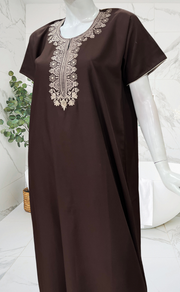 Dark Brown Embroidery Soft Cotton Nighty. Soft Breathable Fabric | Laces and Frills