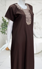 Dark Brown Embroidery Soft Cotton Nighty. Soft Breathable Fabric | Laces and Frills