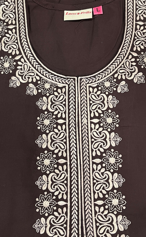 Dark Brown Embroidery Soft Cotton Nighty. Soft Breathable Fabric | Laces and Frills