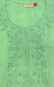 Apple Green Embroidery Soft Cotton Nighty. Soft Breathable Fabric | Laces and Frills