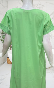 Apple Green Embroidery Soft Cotton Nighty. Soft Breathable Fabric | Laces and Frills