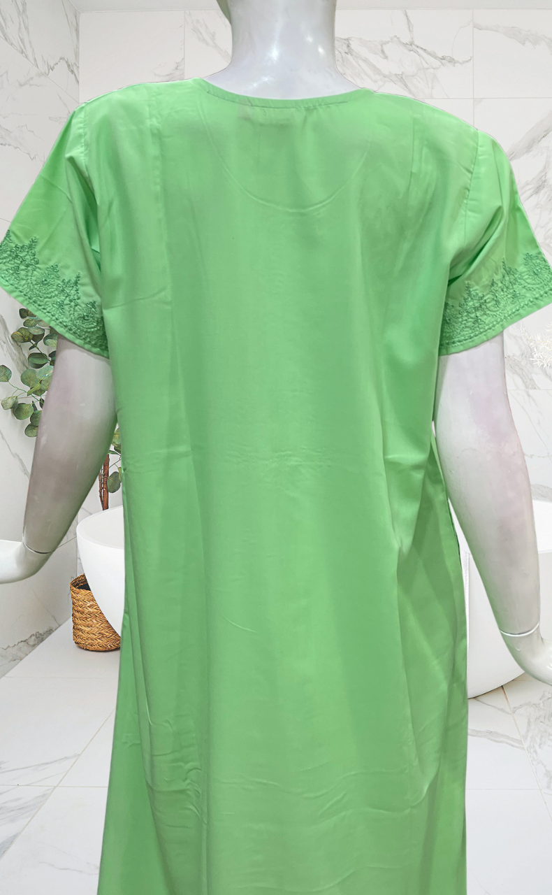 Apple Green Embroidery Soft Cotton Nighty. Soft Breathable Fabric | Laces and Frills