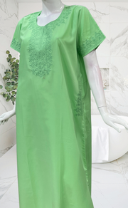 Apple Green Embroidery Soft Cotton Nighty. Soft Breathable Fabric | Laces and Frills