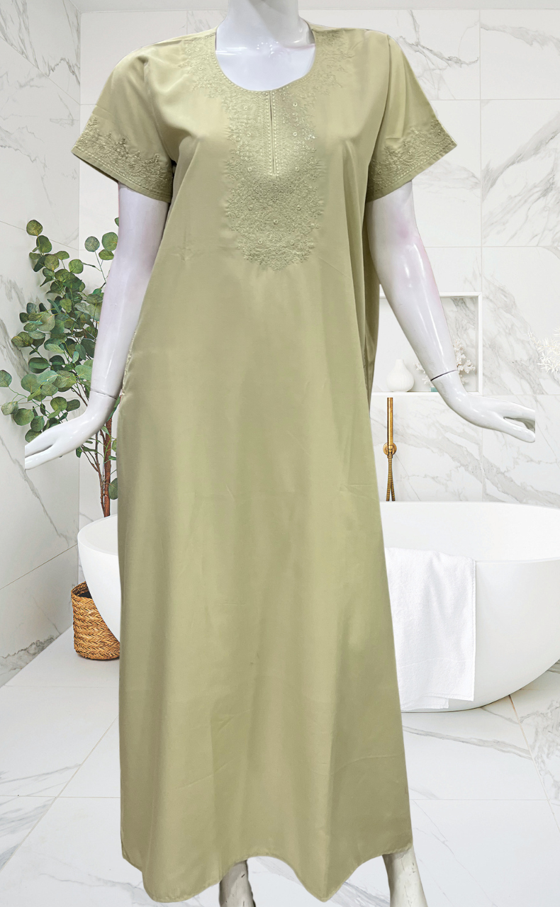 Beige Embroidery Soft Cotton Nighty. Soft Breathable Fabric | Laces and Frills