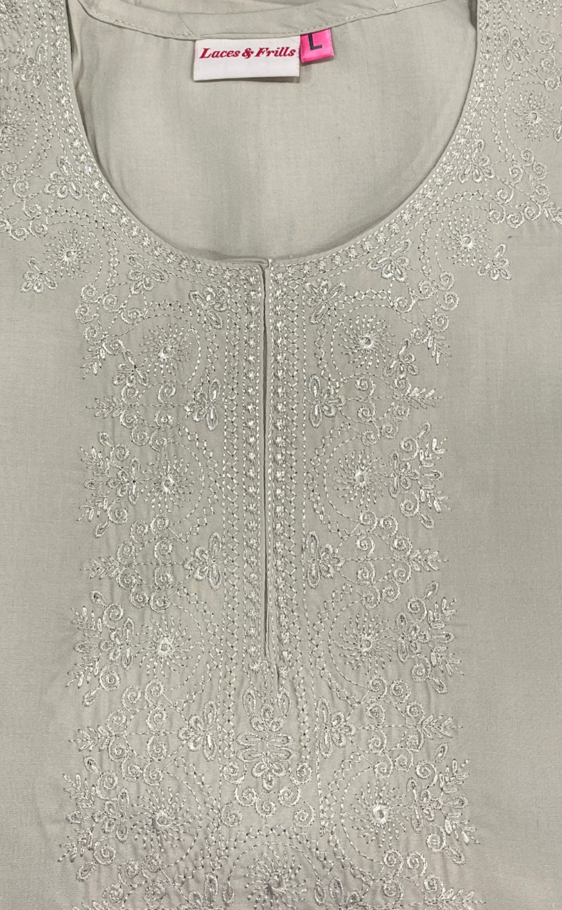 Beige Embroidery Soft Cotton Nighty. Soft Breathable Fabric | Laces and Frills