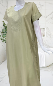 Beige Embroidery Soft Cotton Nighty. Soft Breathable Fabric | Laces and Frills