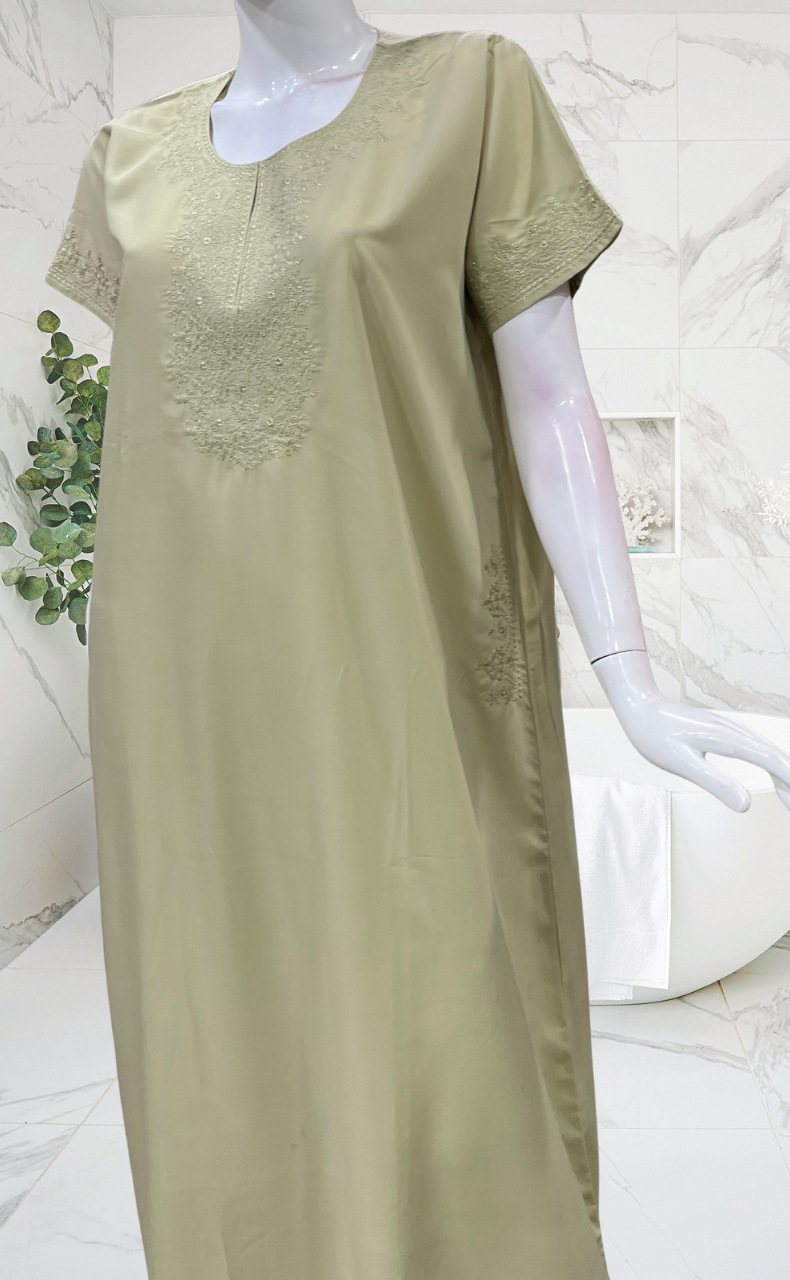 Beige Embroidery Soft Cotton Nighty. Soft Breathable Fabric | Laces and Frills