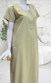 Beige Embroidery Soft Cotton Nighty. Soft Breathable Fabric | Laces and Frills