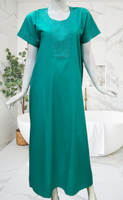 Sea Green Embroidery Soft Cotton Nighty. Soft Breathable Fabric | Laces and Frills