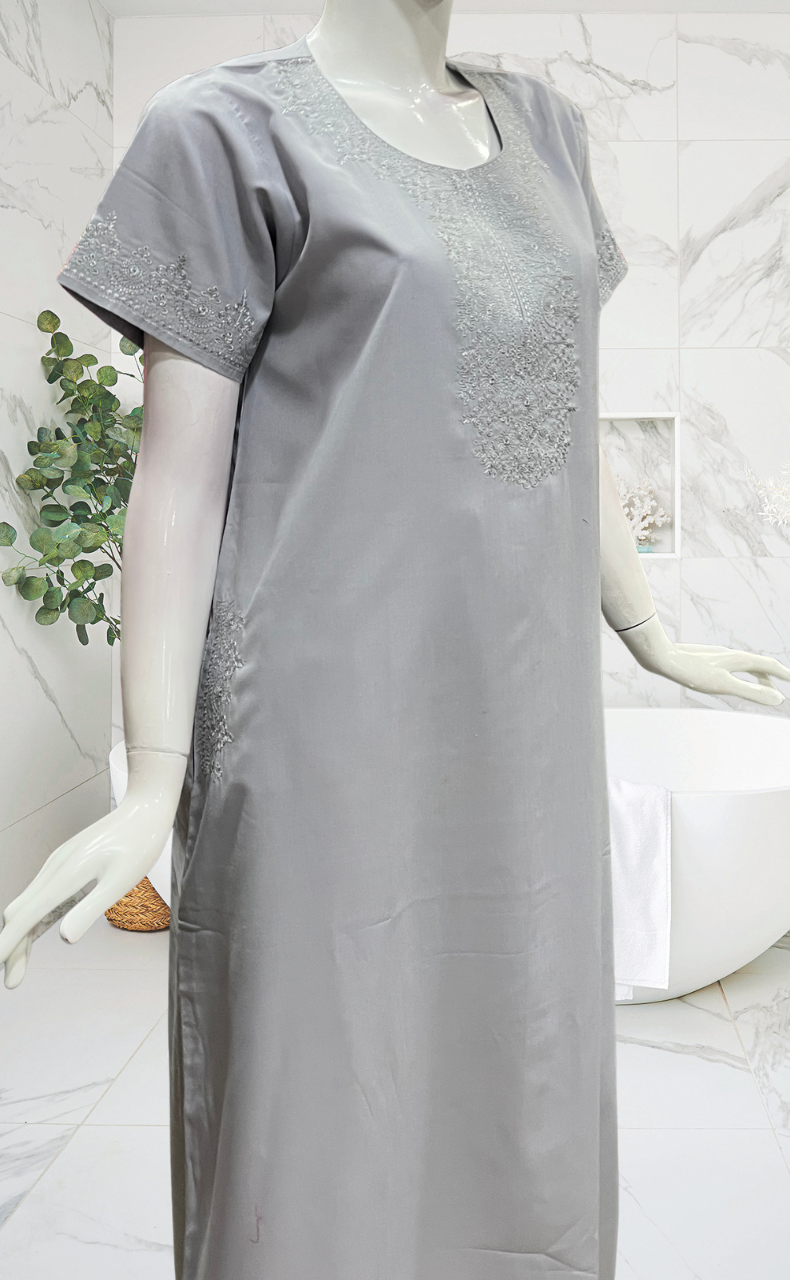 Light Purple Embroidery Soft Cotton Nighty. Soft Breathable Fabric | Laces and Frills