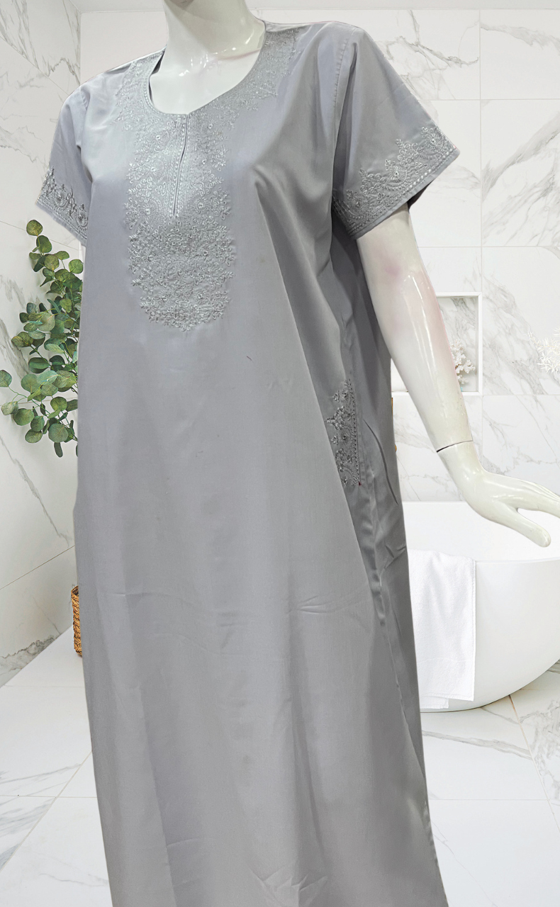 Light Purple Embroidery Soft Cotton Nighty. Soft Breathable Fabric | Laces and Frills