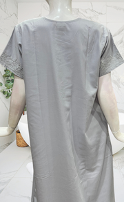 Light Purple Embroidery Soft Cotton Nighty. Soft Breathable Fabric | Laces and Frills