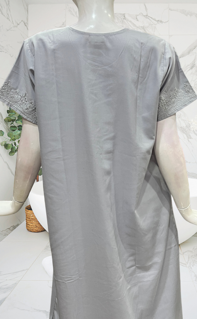 Light Purple Embroidery Soft Cotton Nighty. Soft Breathable Fabric | Laces and Frills