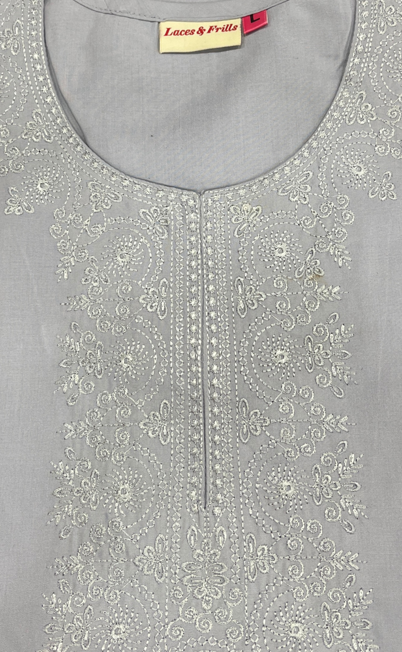 Light Purple Embroidery Soft Cotton Nighty. Soft Breathable Fabric | Laces and Frills