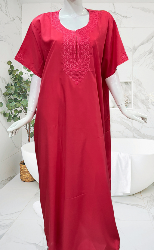 Dark Peach Embroidery Soft Cotton Nighty. Soft Breathable Fabric | Laces and Frills