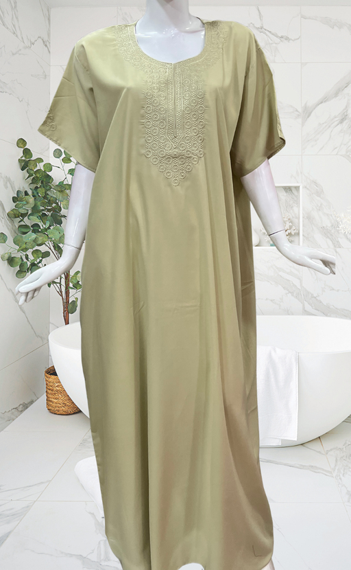 Beige Embroidery Soft Cotton Nighty. Soft Breathable Fabric | Laces and Frills