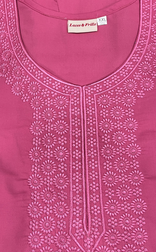 English Pink Embroidery Soft Cotton Nighty. Soft Breathable Fabric | Laces and Frills