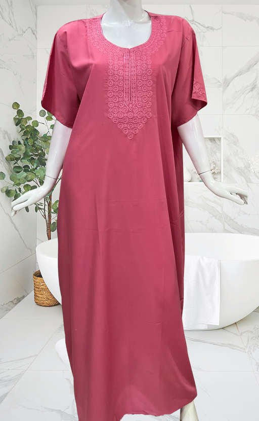 English Pink Embroidery Soft Cotton Nighty. Soft Breathable Fabric | Laces and Frills