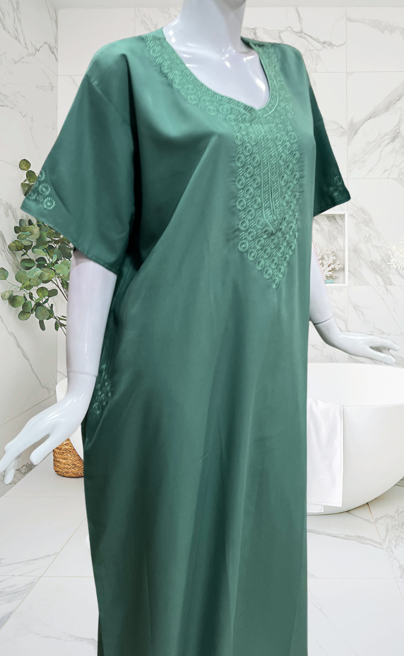 Light Green Embroidery Soft Cotton Nighty. Soft Breathable Fabric | Laces and Frills
