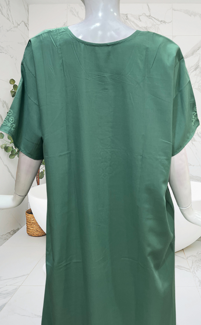 Light Green Embroidery Soft Cotton Nighty. Soft Breathable Fabric | Laces and Frills