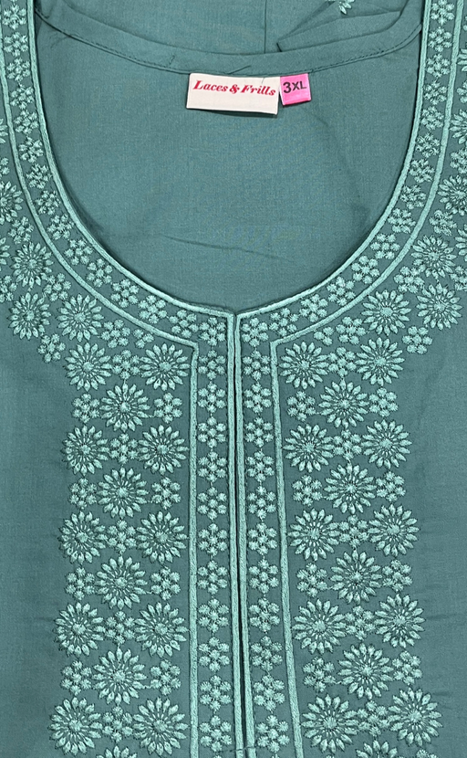 Light Green Embroidery Soft Cotton Nighty. Soft Breathable Fabric | Laces and Frills