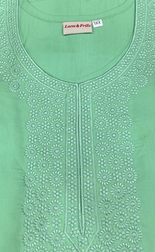 Apple Green Embroidery Soft Cotton Nighty. Soft Breathable Fabric | Laces and Frills