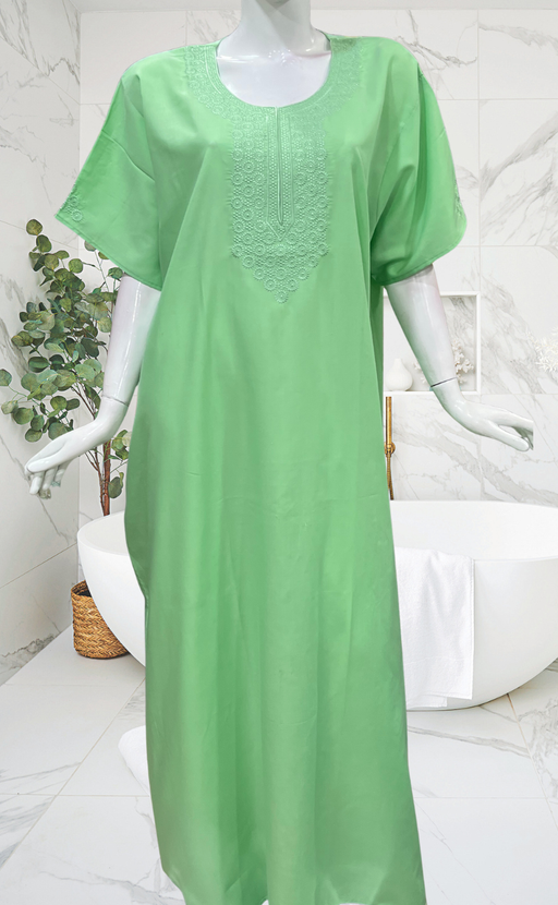 Apple Green Embroidery Soft Cotton Nighty. Soft Breathable Fabric | Laces and Frills