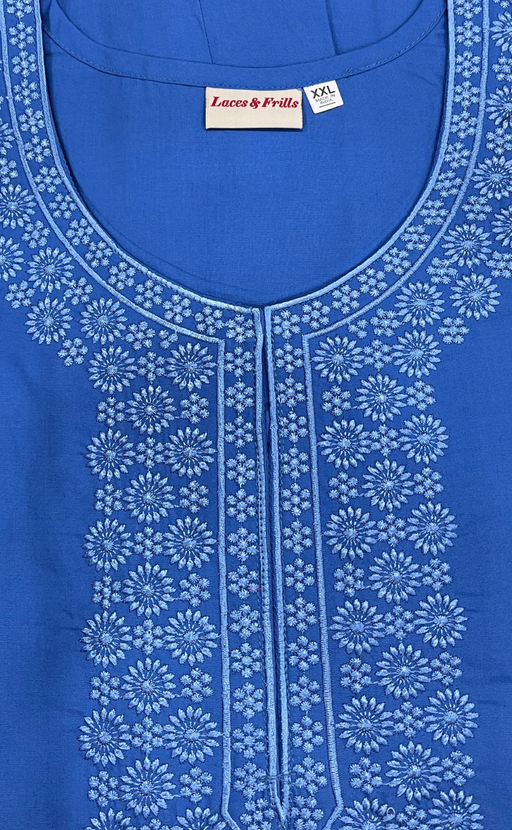 Light Blue Embroidery Soft Cotton Nighty. Soft Breathable Fabric | Laces and Frills