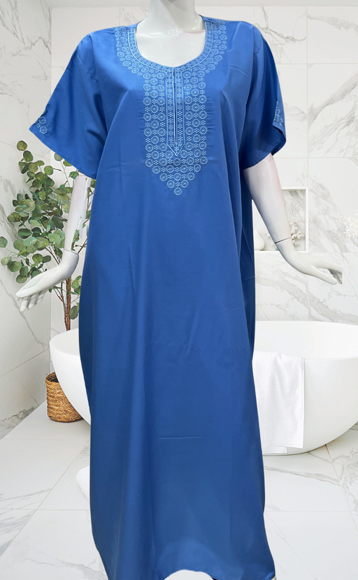 Light Blue Embroidery Soft Cotton Nighty. Soft Breathable Fabric | Laces and Frills
