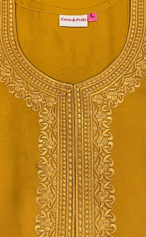 Yellow Embroidery Soft Cotton Nighty. Soft Breathable Fabric | Laces and Frills
