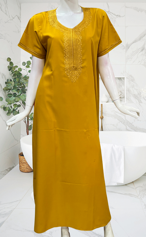 Yellow Embroidery Soft Cotton Nighty. Soft Breathable Fabric | Laces and Frills
