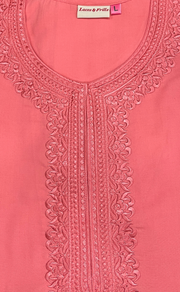 Peach Embroidery Soft Cotton Nighty. Soft Breathable Fabric | Laces and Frills