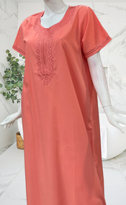 Peach Embroidery Soft Cotton Nighty. Soft Breathable Fabric | Laces and Frills