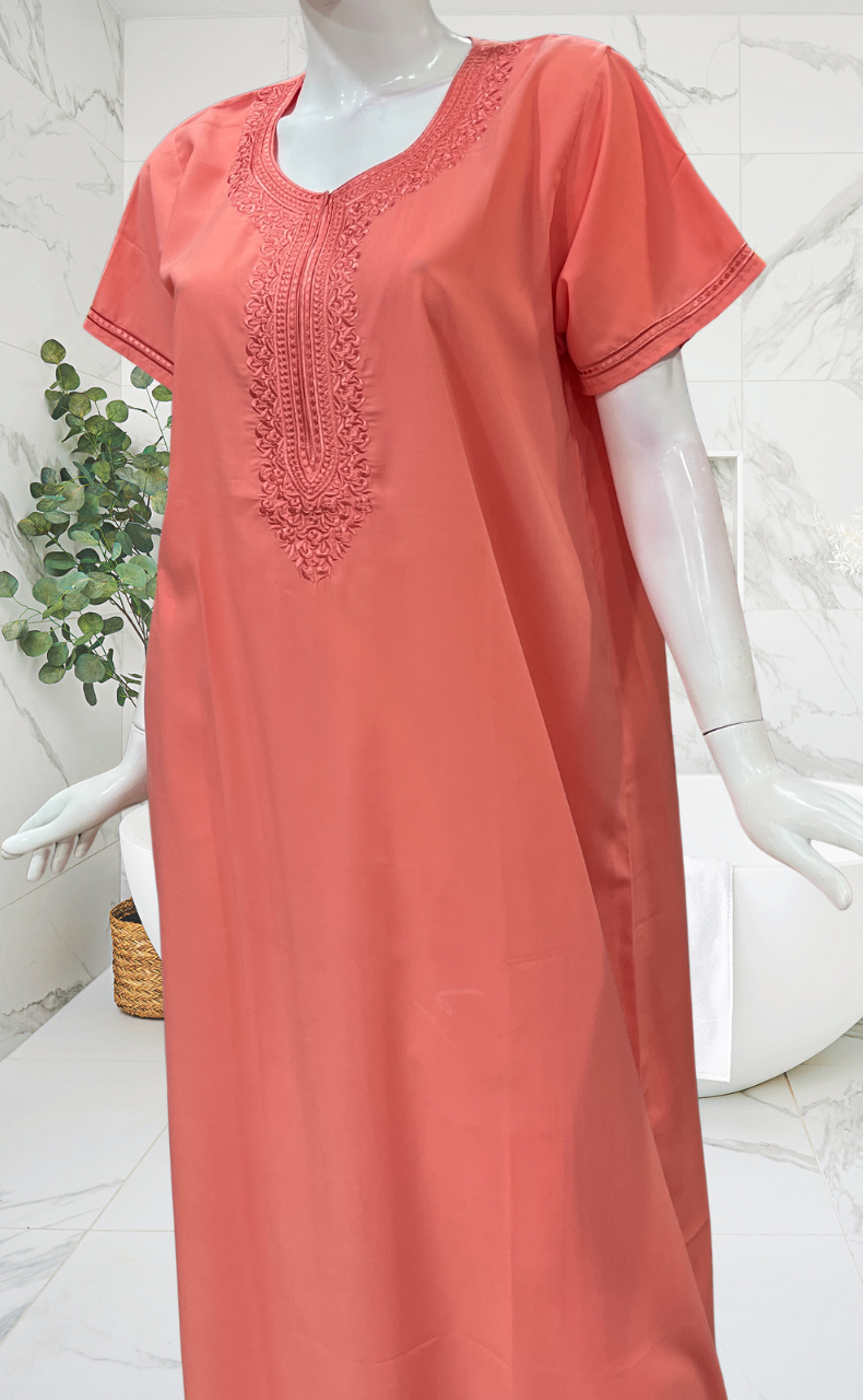 Peach Embroidery Soft Cotton Nighty. Soft Breathable Fabric | Laces and Frills