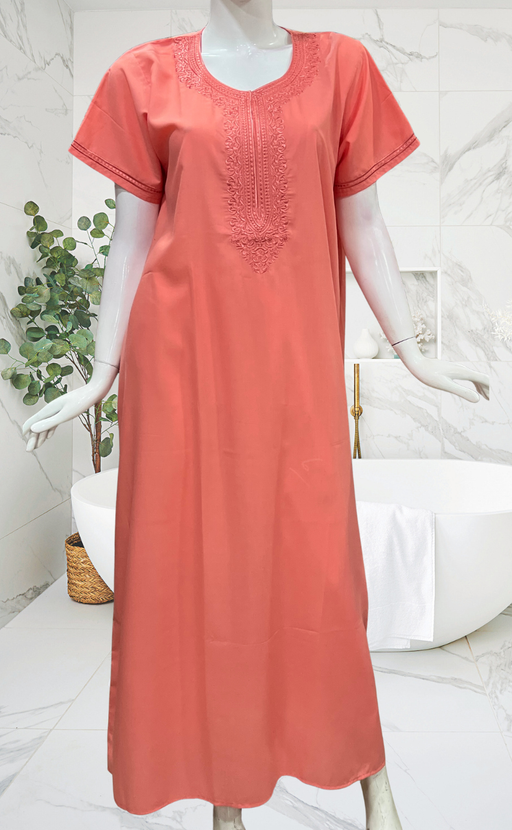 Peach Embroidery Soft Cotton Nighty. Soft Breathable Fabric | Laces and Frills