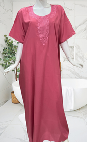 English Pink Embroidery Soft Cotton Nighty. Soft Breathable Fabric | Laces and Frills