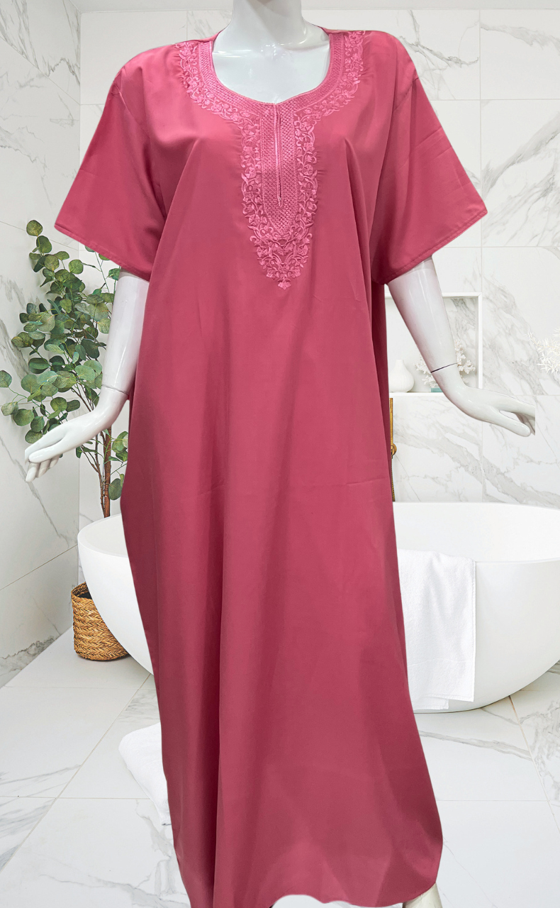 English Pink Embroidery Soft Cotton Nighty. Soft Breathable Fabric | Laces and Frills