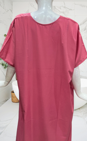 English Pink Embroidery Soft Cotton Nighty. Soft Breathable Fabric | Laces and Frills