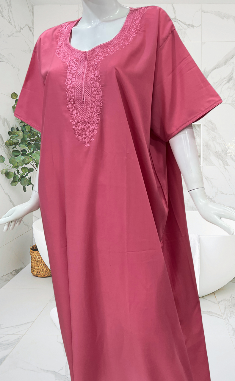 English Pink Embroidery Soft Cotton Nighty. Soft Breathable Fabric | Laces and Frills