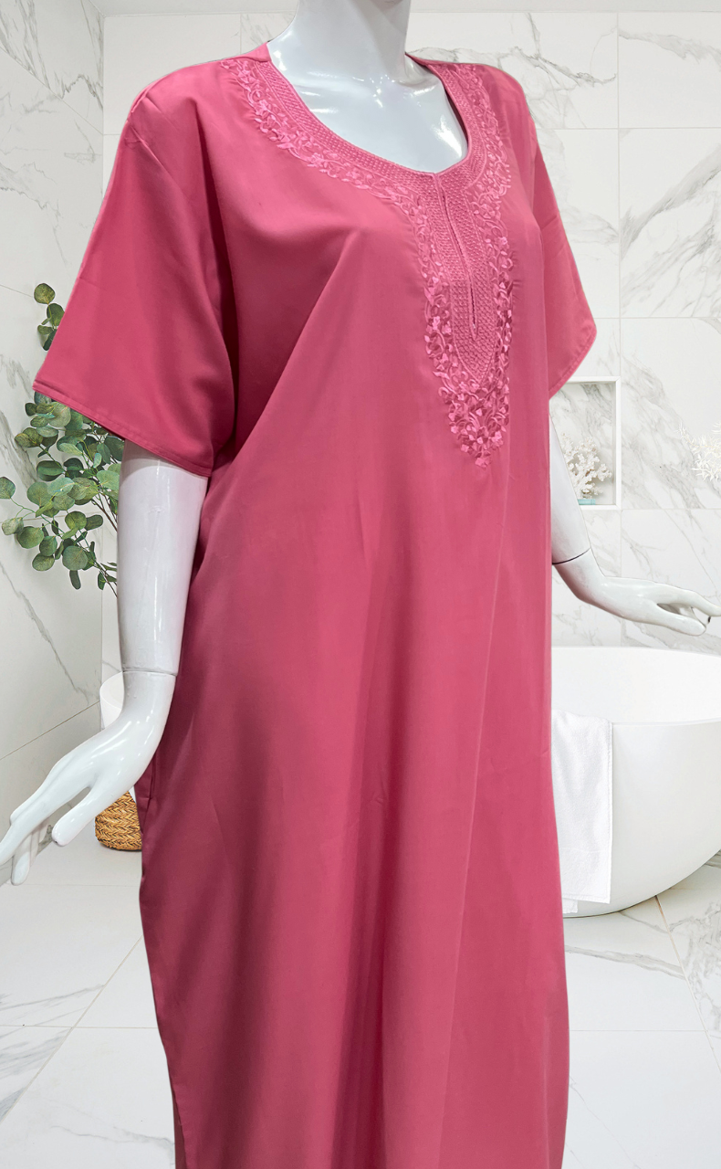 English Pink Embroidery Soft Cotton Nighty. Soft Breathable Fabric | Laces and Frills