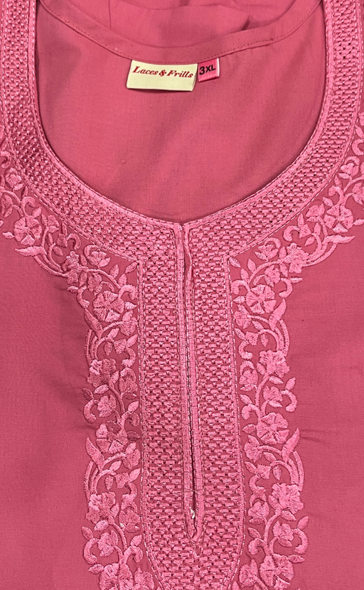English Pink Embroidery Soft Cotton Nighty. Soft Breathable Fabric | Laces and Frills